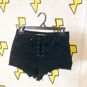 Trendy Black Tie Up Jean Shorts